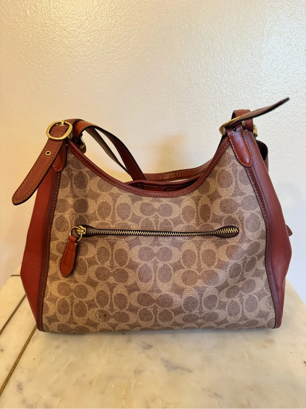 COACH Lori Leather/Canvas Logo Shoulder Bag.